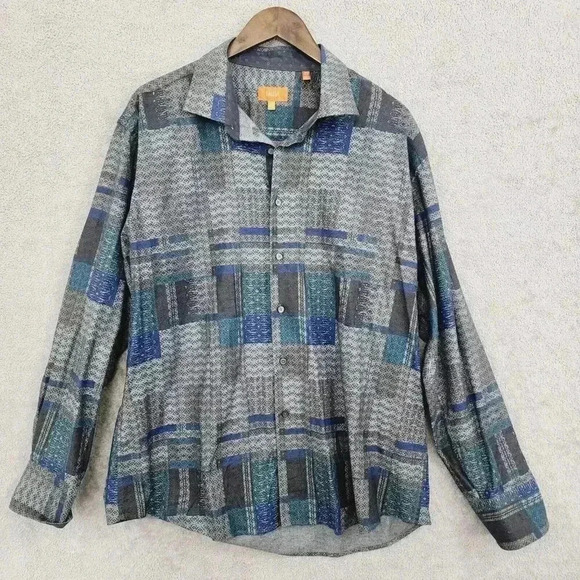 Tallia Men's XL Long Sleeve Button-Up Shirt Printed Gray & Blue 12CT - Picture 1 of 5